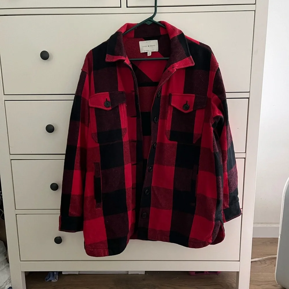 LUCKY brand oversized plaid shirt jacket buffalo red size S